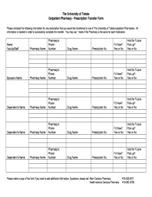 Prescription Transfer Form - The University of Toledo - utoledo