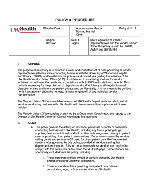 Regulation of Vendor Representatives and the Vendor Liaison Office - uwhealth