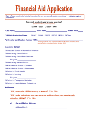 UMDNJ Financial Aid Application Form