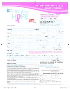 San Francisco Walk for Hope Registration Form