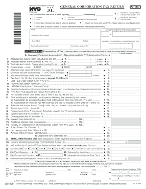 NYC General Corporation Tax Return 2009