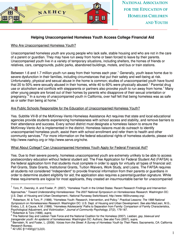 Helping Unaccompanied Homeless Youth Access Financial Aid Preview on Page 1