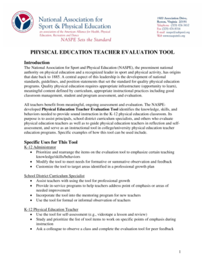 Physical Education Teacher Evaluation Tool