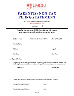 Parent Non-Tax Filing Statement