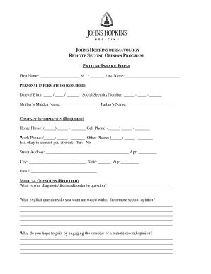Johns Hopkins Dermatology Remote Second Opinion Form