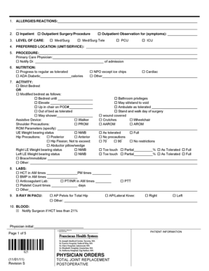 Postoperative Care Orders