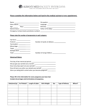 Pregnancy Medical History Form