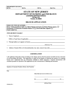 New Jersey Branch Office License Application