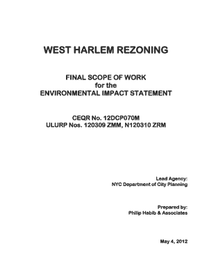 Work statement sample - WEST HARLEM REZONING FINAL SCOPE OF WORK for ... - NYC . gov - nyc