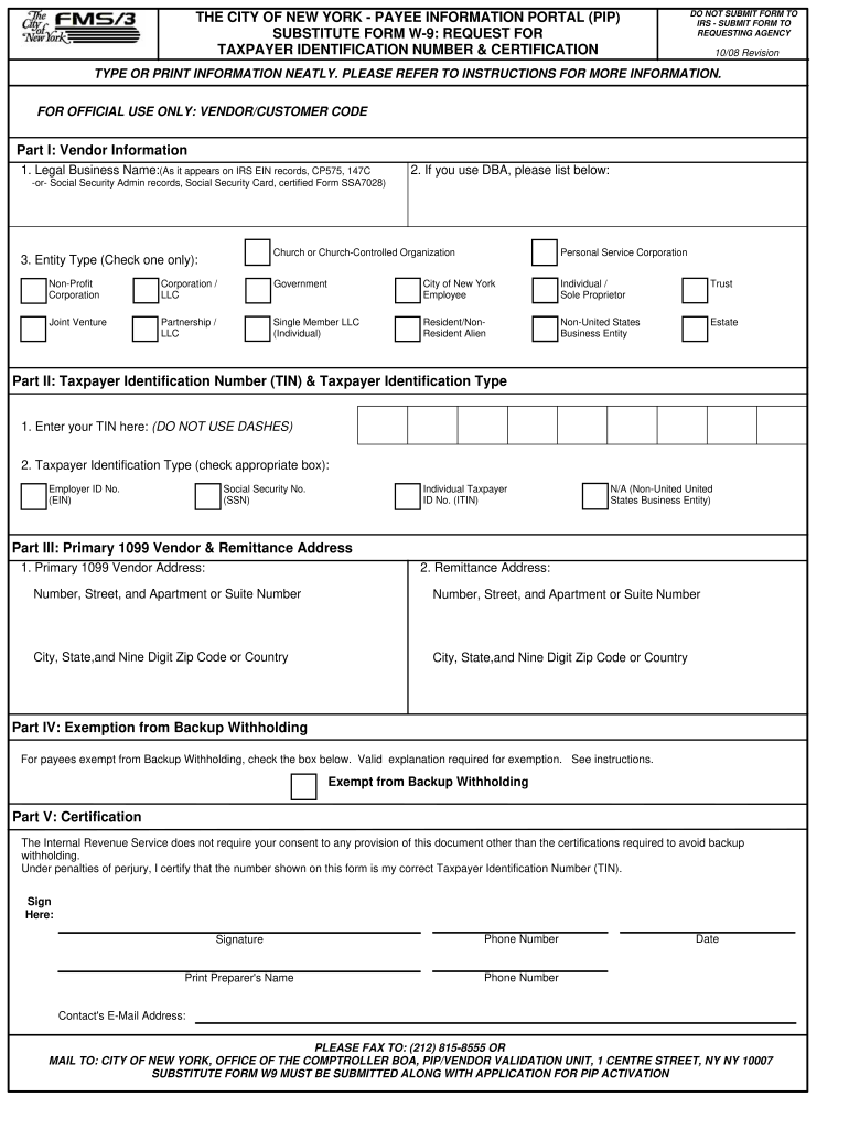 2008 NY Substitute Form W-9 Fill Online, Printable, Fillable, Blank - pdfFiller