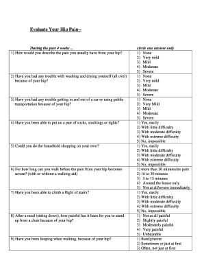 Oxford Hip Pain Assessment Form