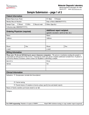 Molecular Diagnostic Laboratory Sample Submission Form