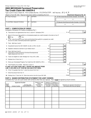 Michigan Farmland Preservation Tax Credit Claim MI-1040CR-5