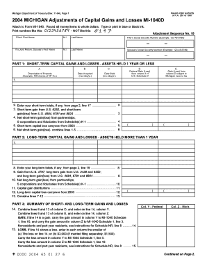Michigan Capital Gains and Losses Form MI-1040D