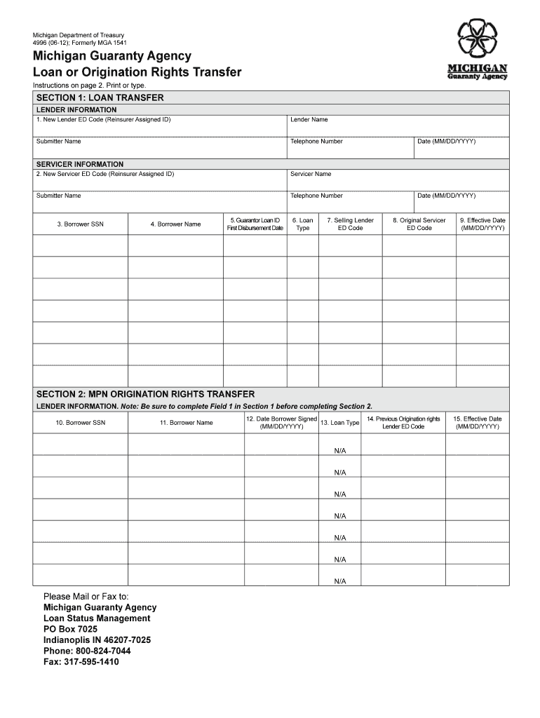 4996, Loan or Origination Rights Transfer 4996, Loan or Origination Rights Transfer Preview on Page 1