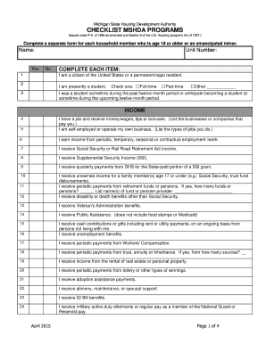 Michigan State Housing Development Authority Checklist