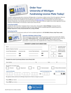 University of Michigan Fundraising License Plate Application