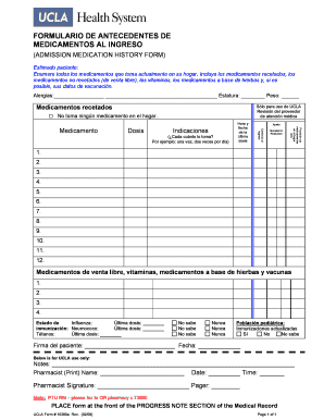 Formulario de antecedentes de medicamentos al ingreso