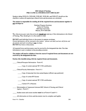 BSU School of Nursing PRE-CLINICAL INFORMATION CHECKLIST ...