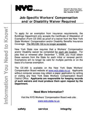 Workmans comp waiver - Job-Specific Workers' Compensation and/or Disability ... - NYC . gov - nyc