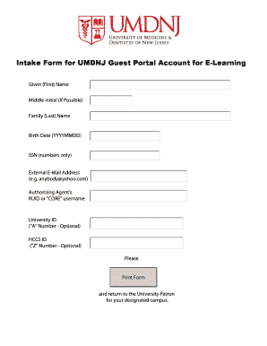 UMDNJ Guest Portal Account Intake Form