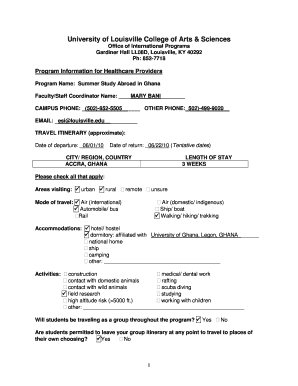 FOREIGN TRAVEL QUESTIONNAIRE - University of Louisville - louisville