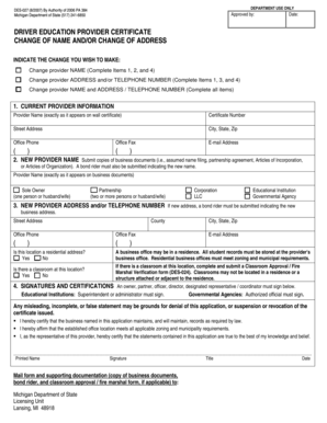 Driver Education Provider Certificate Change of Name andor Address. Driver Education - michigan