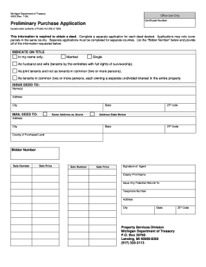 Michigan Preliminary Purchase Application