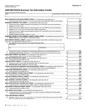 Michigan Business Tax Refundable Credits Form 4574