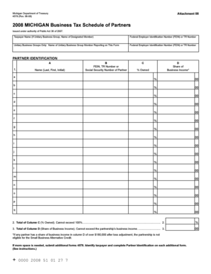 Michigan Business Tax Schedule of Partners Form 4578