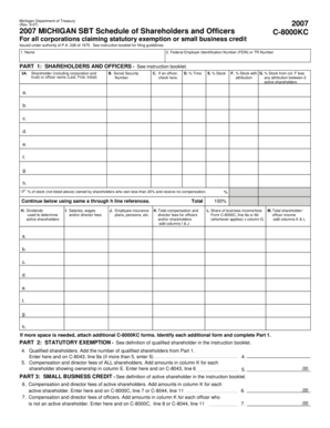 Michigan SBT Schedule of Shareholders and Officers C-8000KC