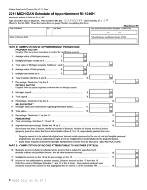 Michigan Schedule of Apportionment MI-1040H