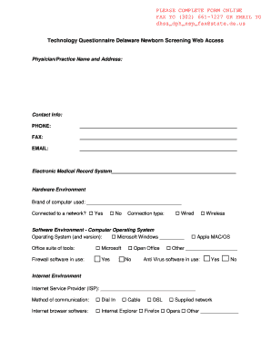 Technology Questionnaire Delaware Newborn Screening Web Access - dhss delaware
