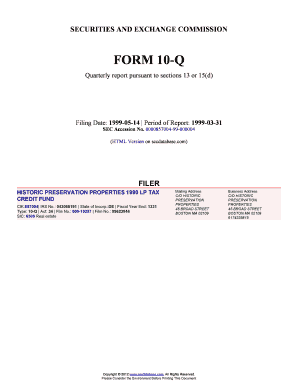 HISTORIC PRESERVATION PROPERTIES 1990 LP TAX CREDIT FUND (Form: 10-Q, Filing Date: 05/14/1999). Accession Number: 0000857004-99-000004