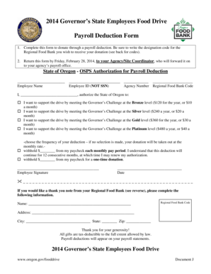 2014 Governor’s State Employees Food Drive Payroll Deduction Form