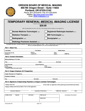 Oregon Temporary Medical Imaging License