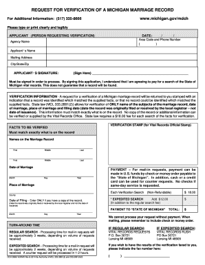 Michigan Marriage Record Verification Request