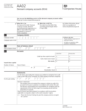UK Dormant Company Accounts Form AA02