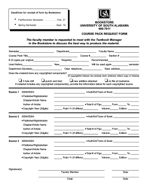 University of South Alabama Course Pack Request Form