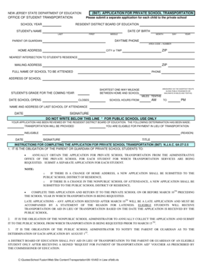 New Jersey Private School Transportation Application