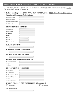 Bank Application Test Form
