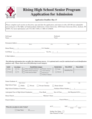 Union University Admission Application