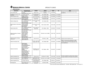 Specialty Clinics Schedule