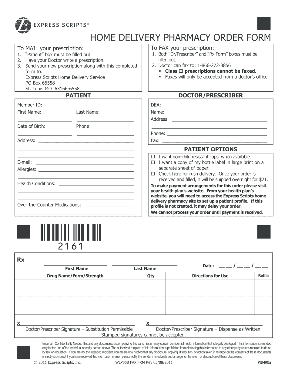 Delivery Pharmacy Order Form