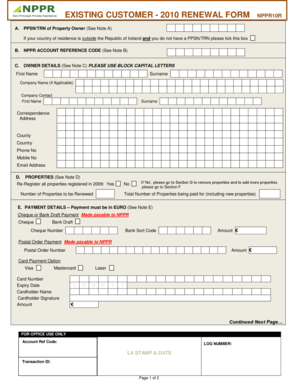 Ireland NPPR Renewal Form