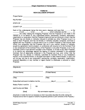 oregon dot non collusion affidavit form