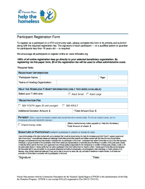 Help the Homeless Walk Registration Form
