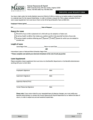 FMLA Leave Request Form - Human Resources and Payroll - hr gmu