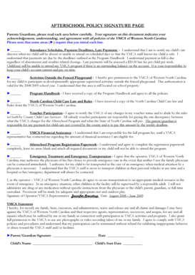 YMCA Afterschool Policy Signature Page