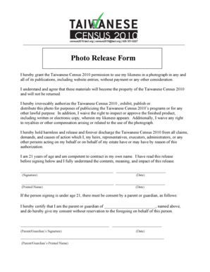 Taiwanese Census 2010 Photo Release Form